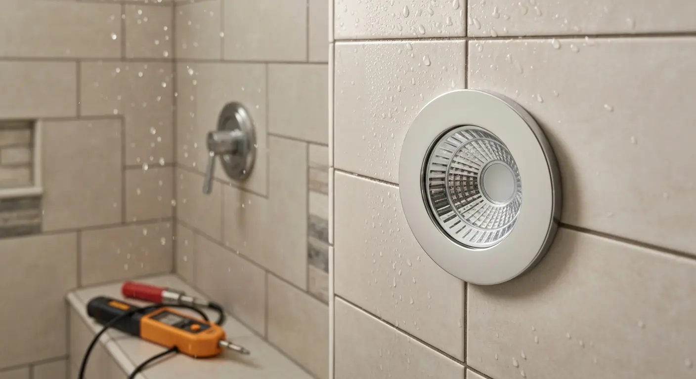 Wet-rated shower lighting installation