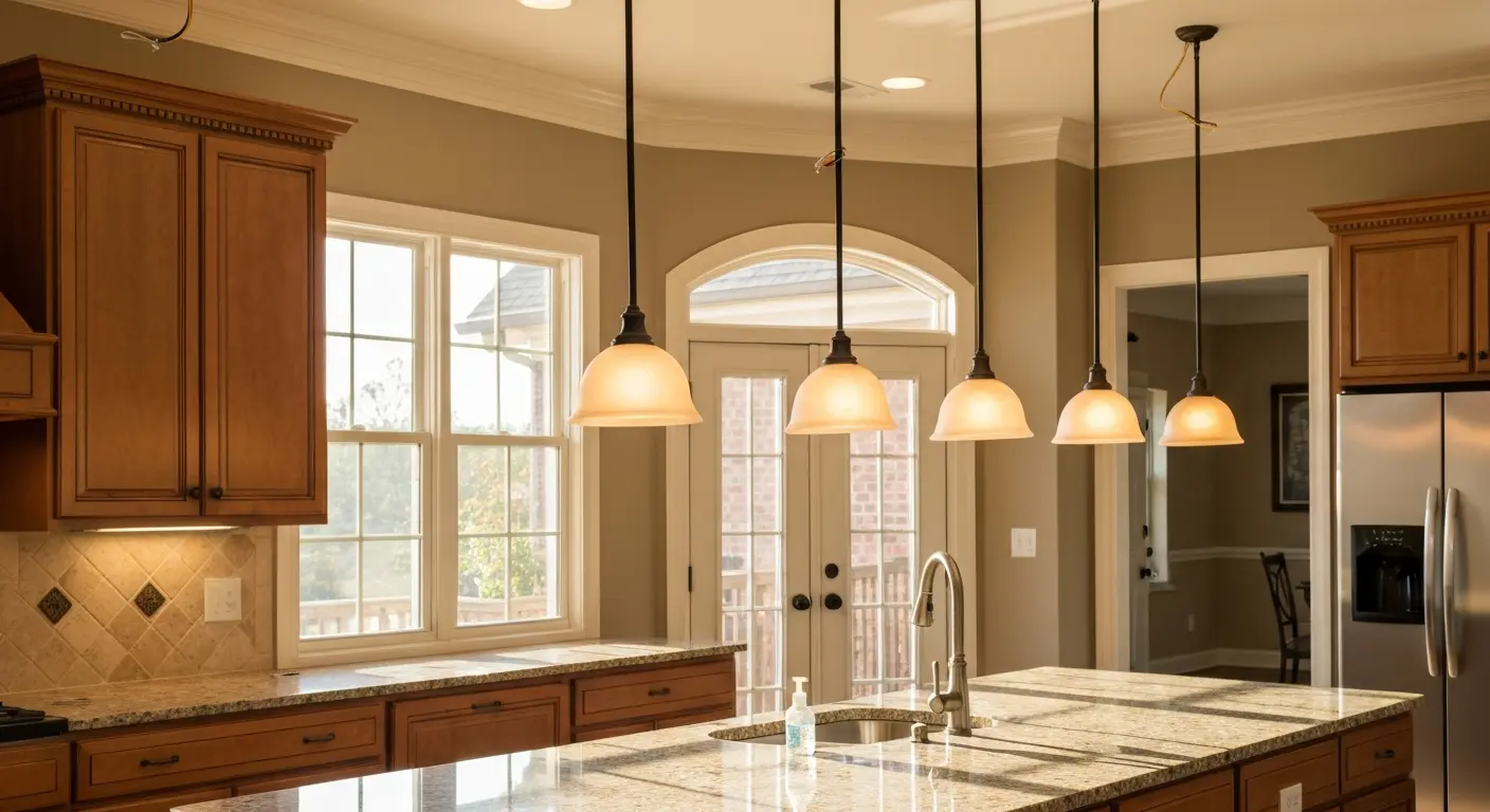 Pendant lighting above kitchen island