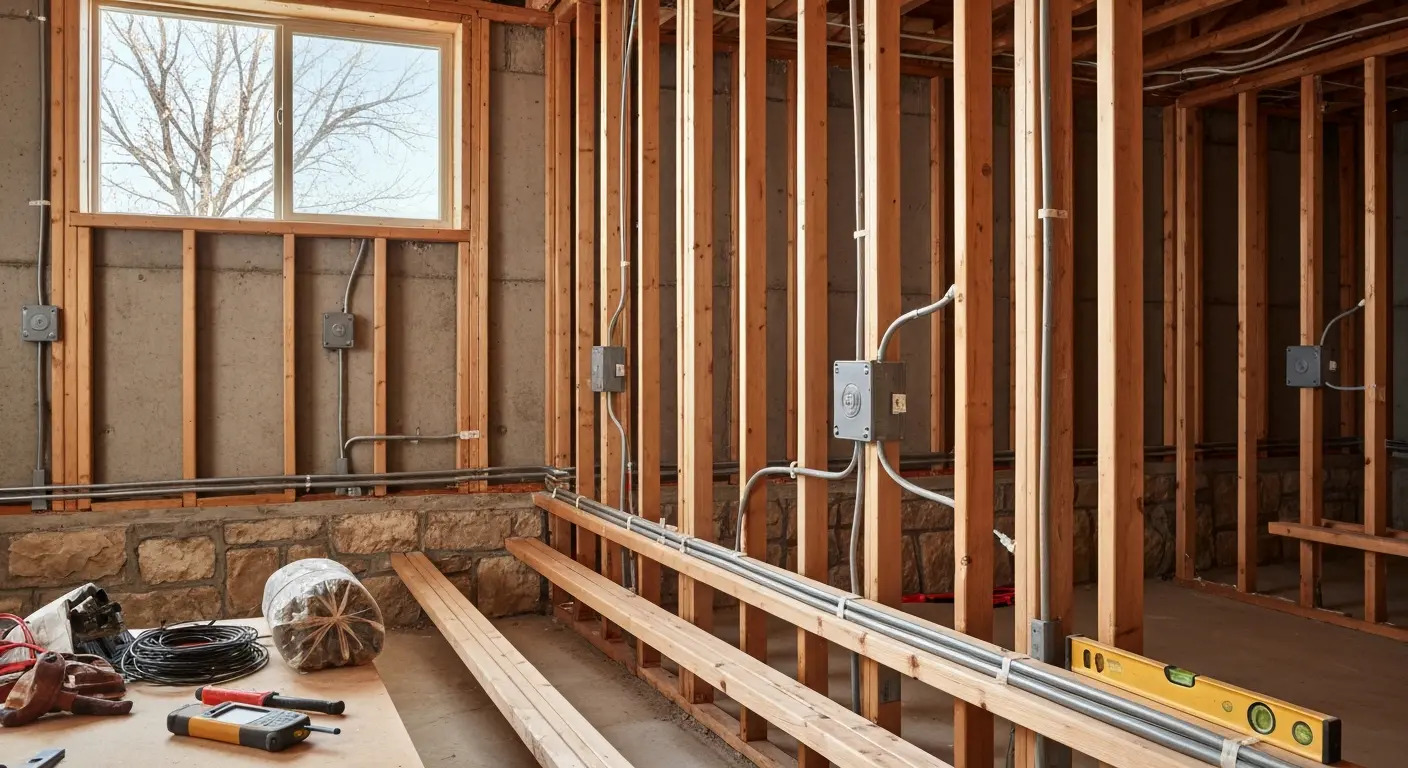 Basement electrical and plumbing installation