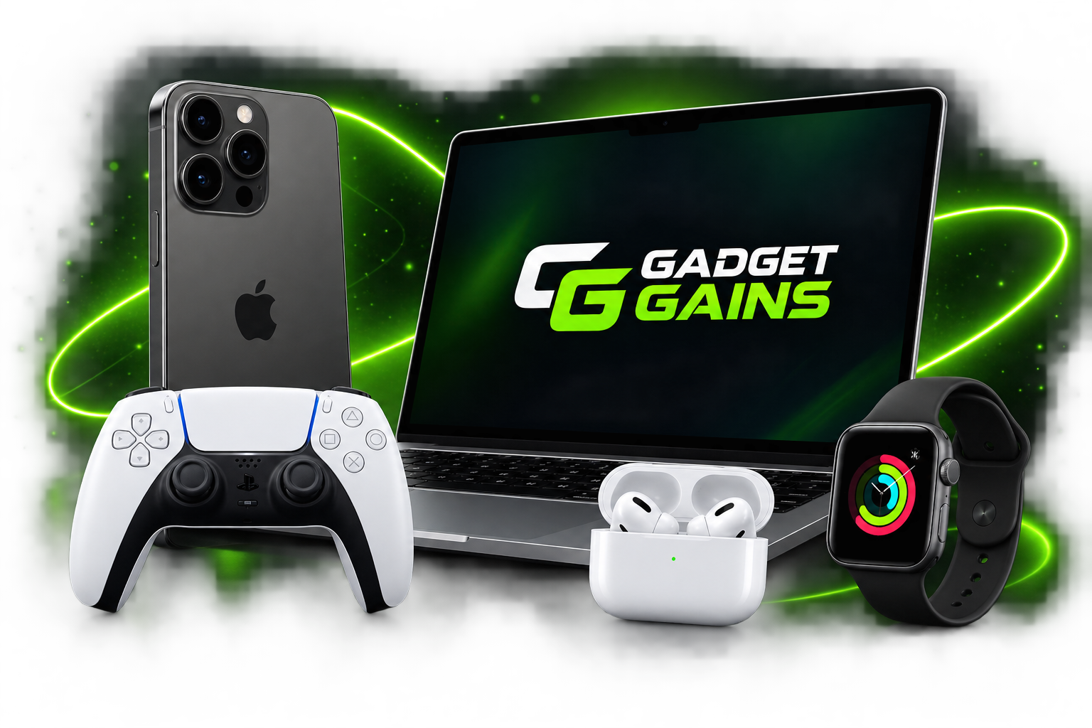 Phones, laptop, games console and smartwatch
