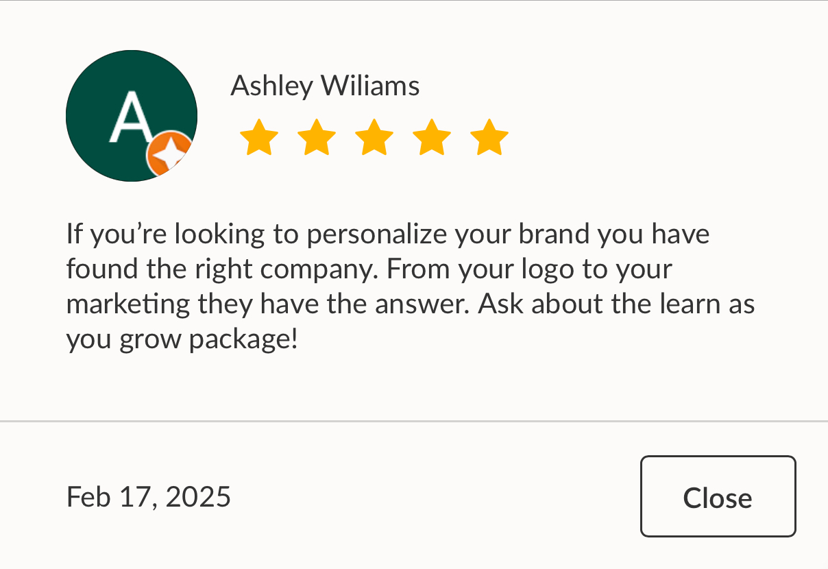 Google review from Xiaobei Faurote for BRANDify Creative Marketing
