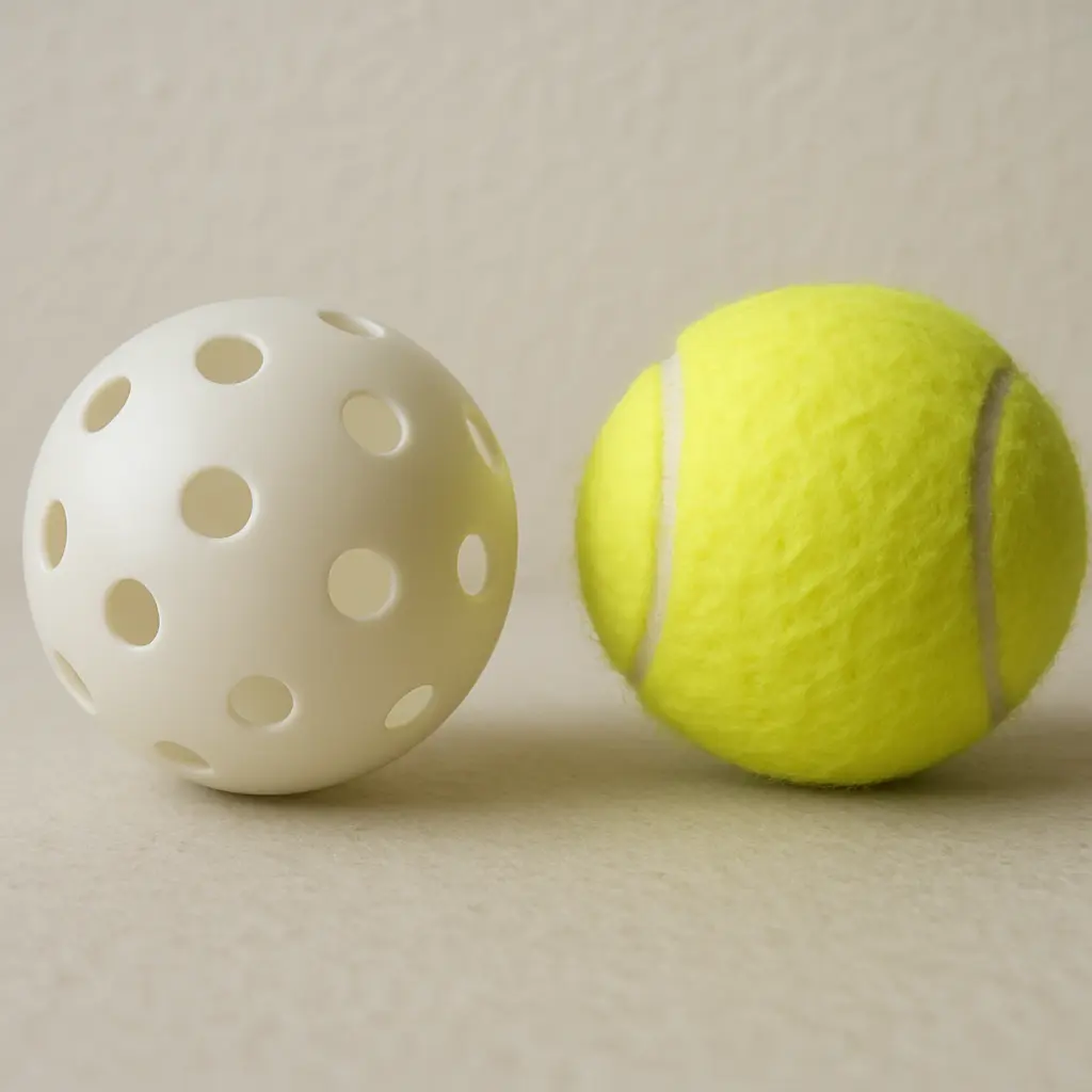 image of pickleball and tennis ball comparison for topic about difference between pickleball and tennis