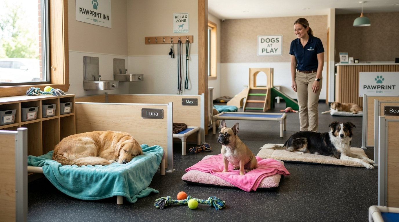 Dog Boarding Facility - Comfortable and safe boarding environment with individual spaces for each dog