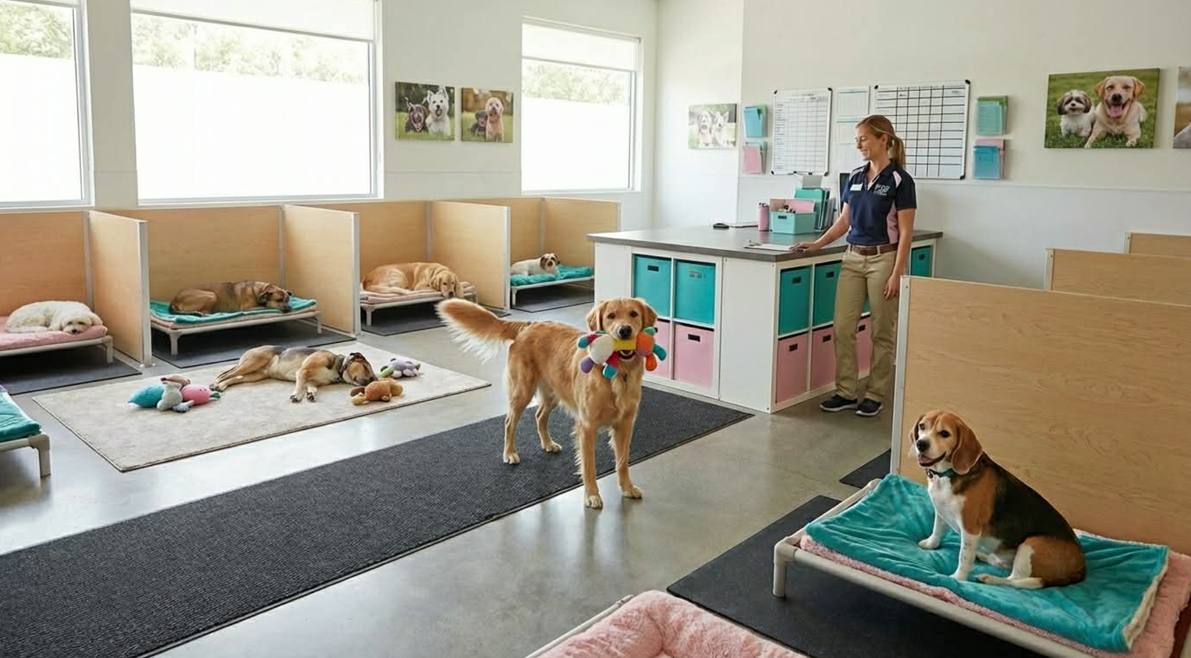 Dog Boarding Facility - Comfortable and safe boarding environment with individual spaces for each dog