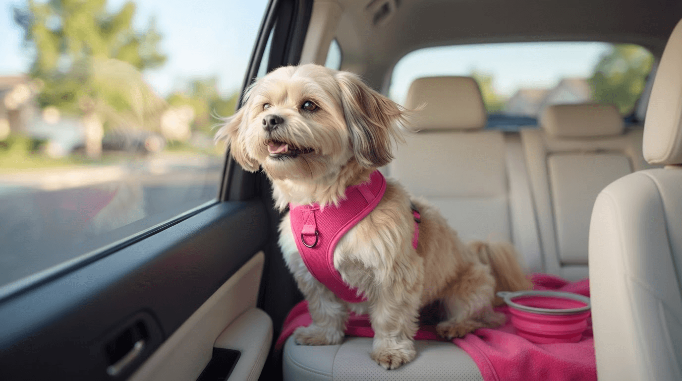 Clean, freshly groomed dog sitting calmly in a bright Jurupa Valley grooming salon