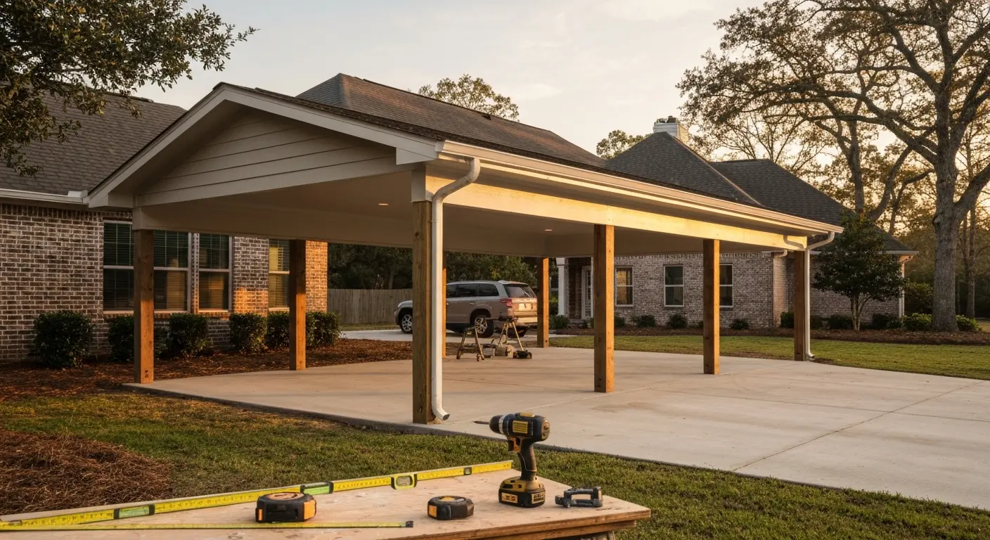 Attached carport pavilion on home