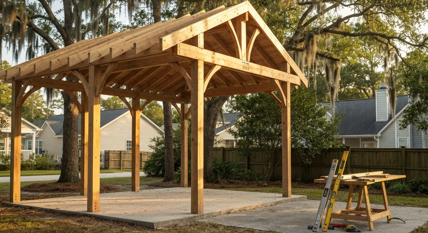 Open frame pavilion construction