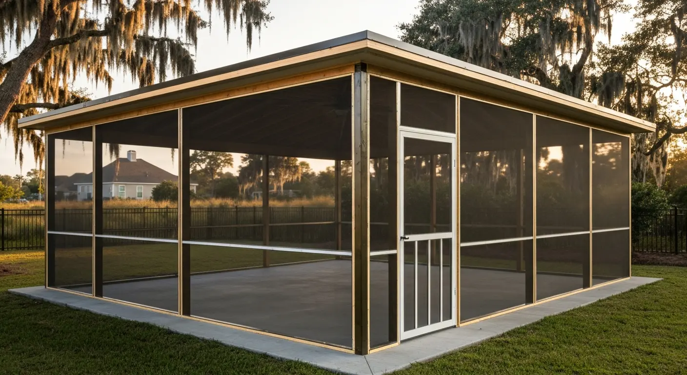 Screened pavilion with netting