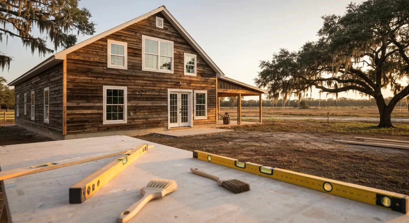 Completed barndominium in Baldwin County setting
