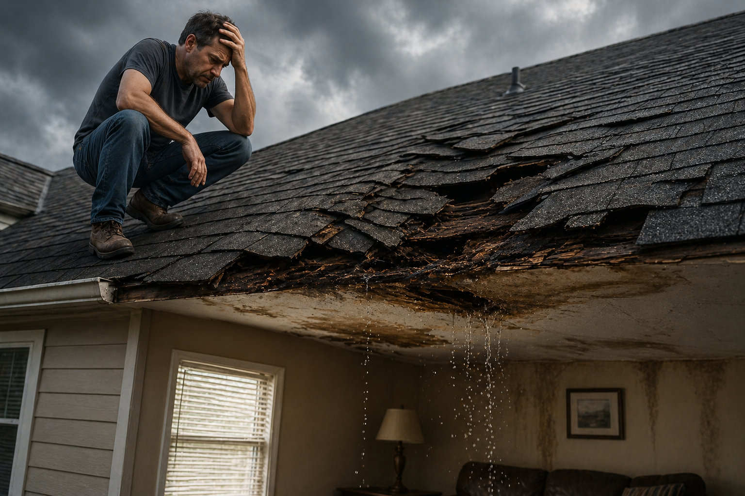 Roof leak causing interior damage
