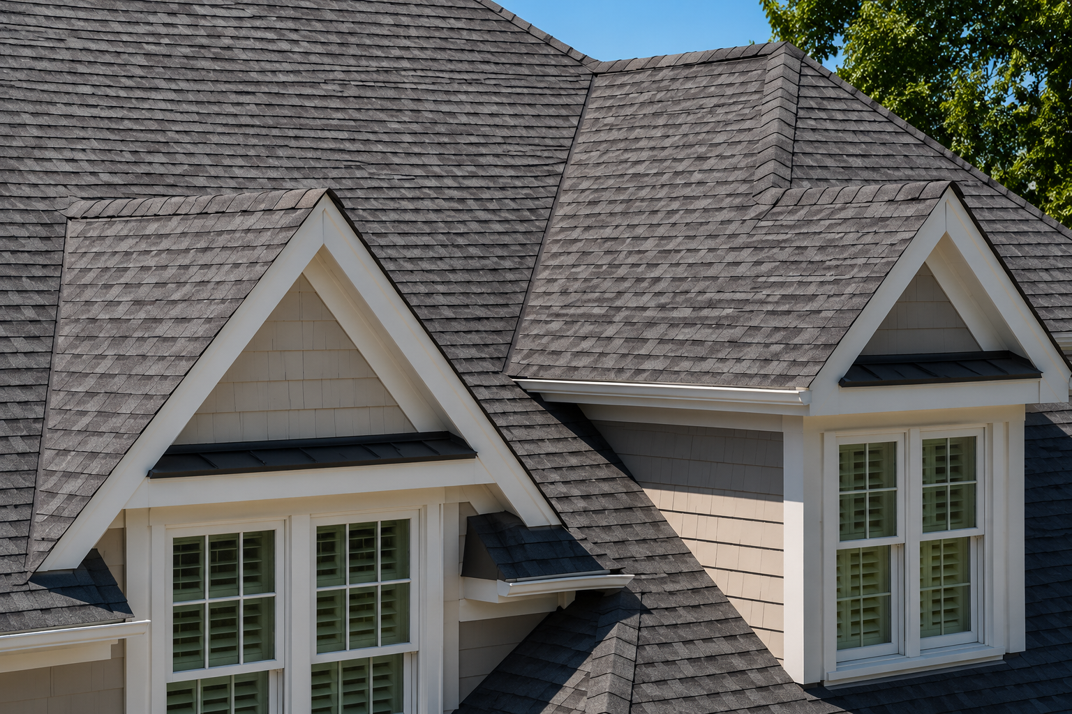 Detailed roof with gable dormer features