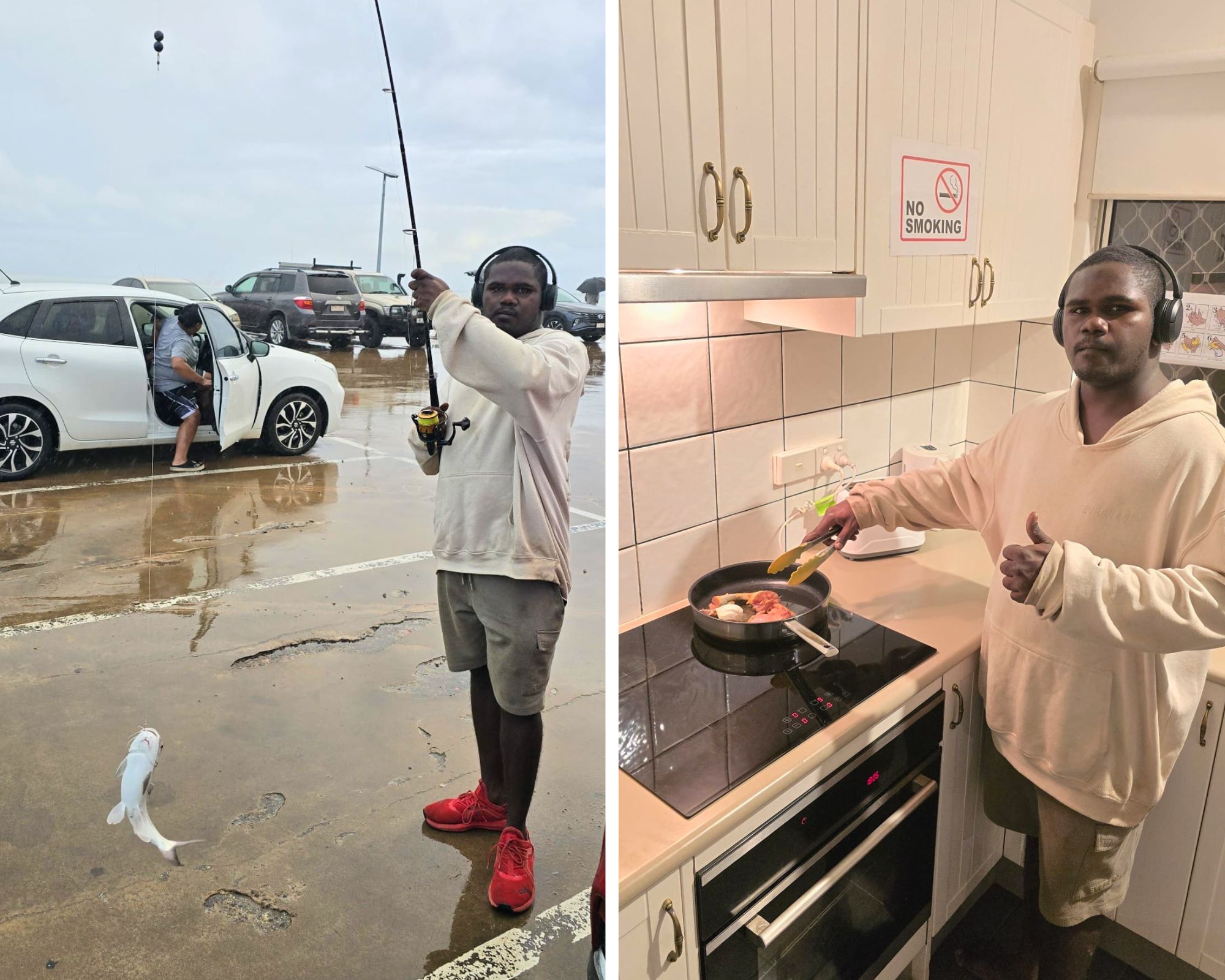 ACRS Community Services participant fishing and cooking his catch at our SIL home in Darwin