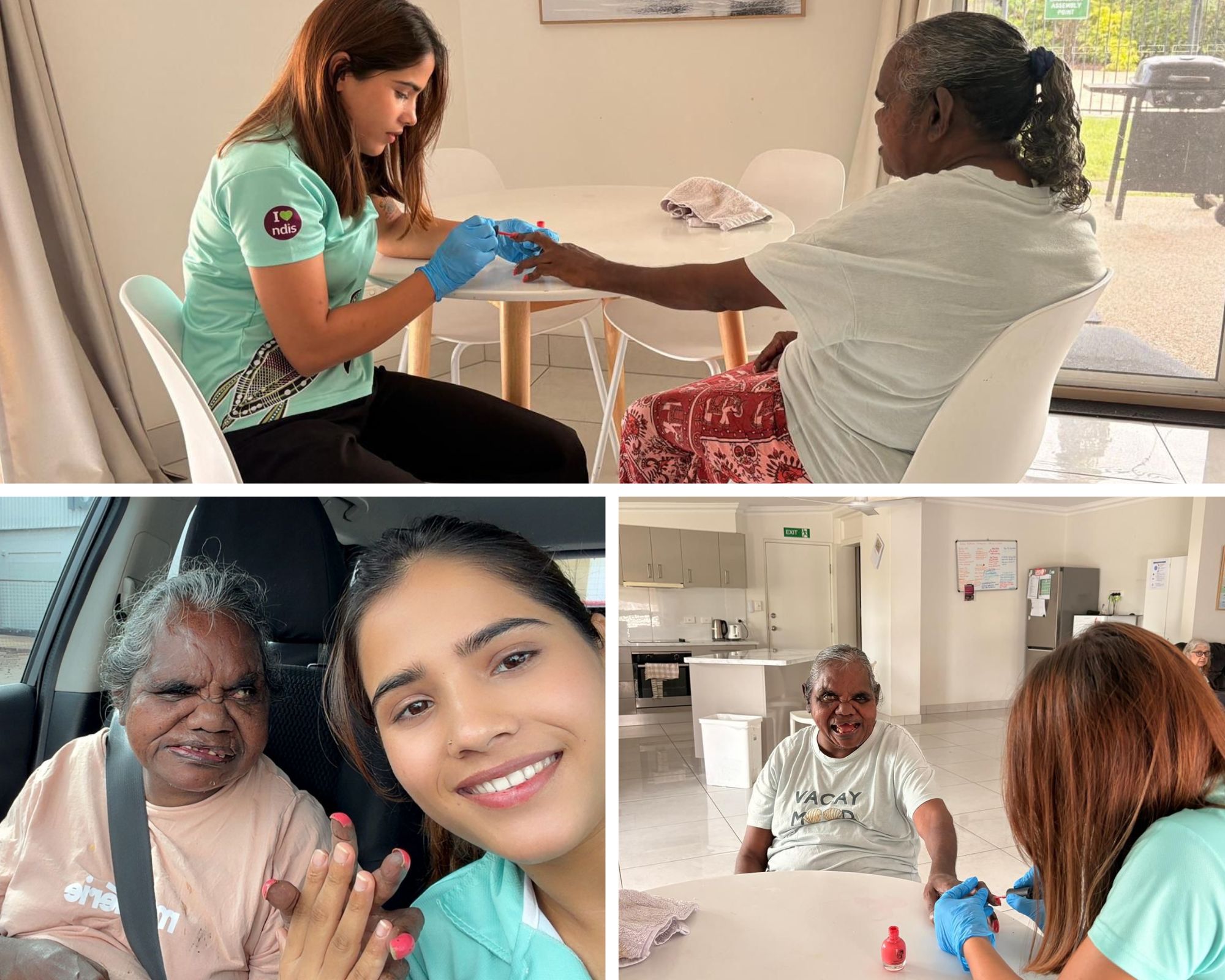 ACRS Community Services team member painting a participant's nails at the Darwin SIL home