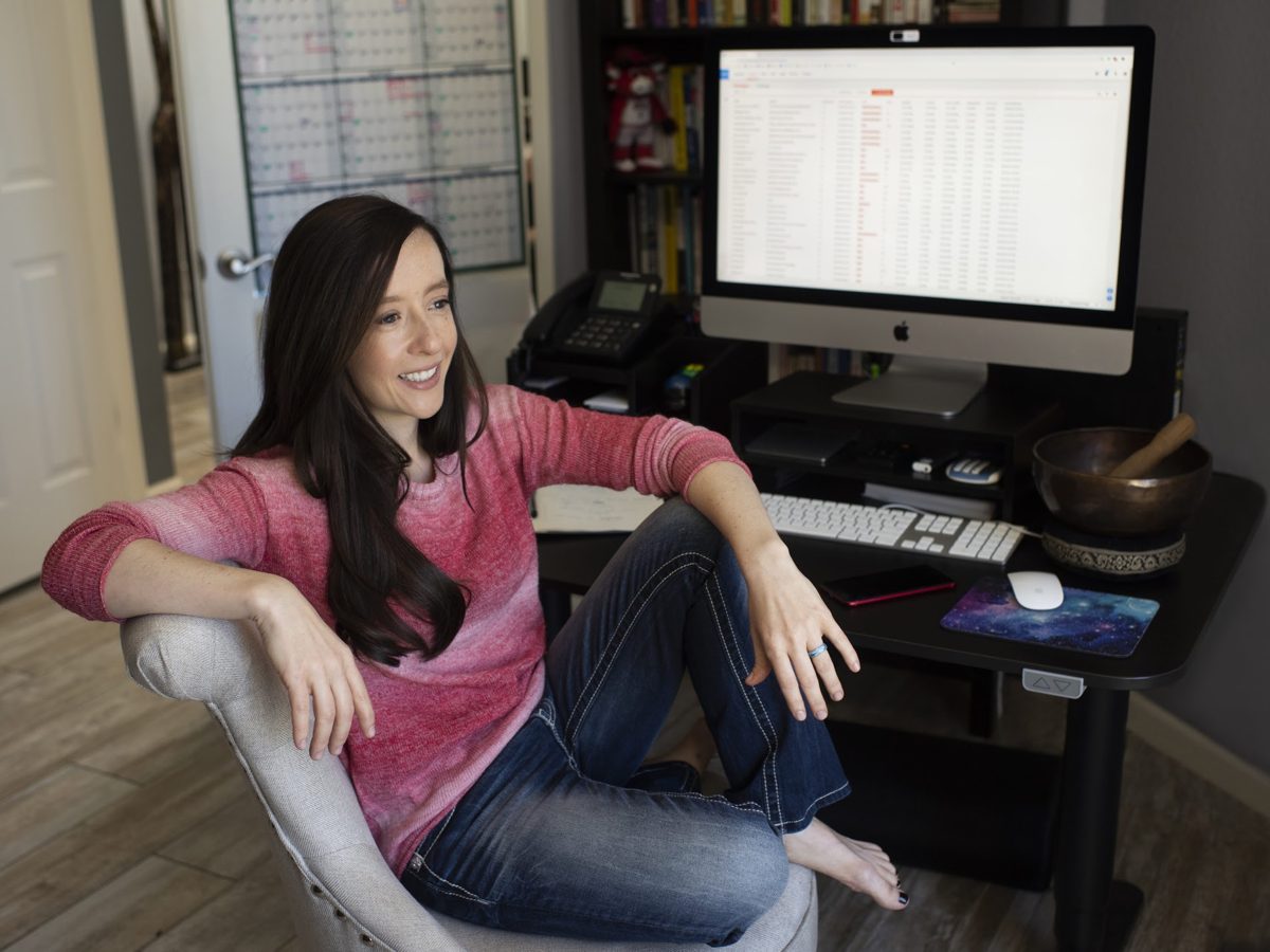 Mindie at her computer