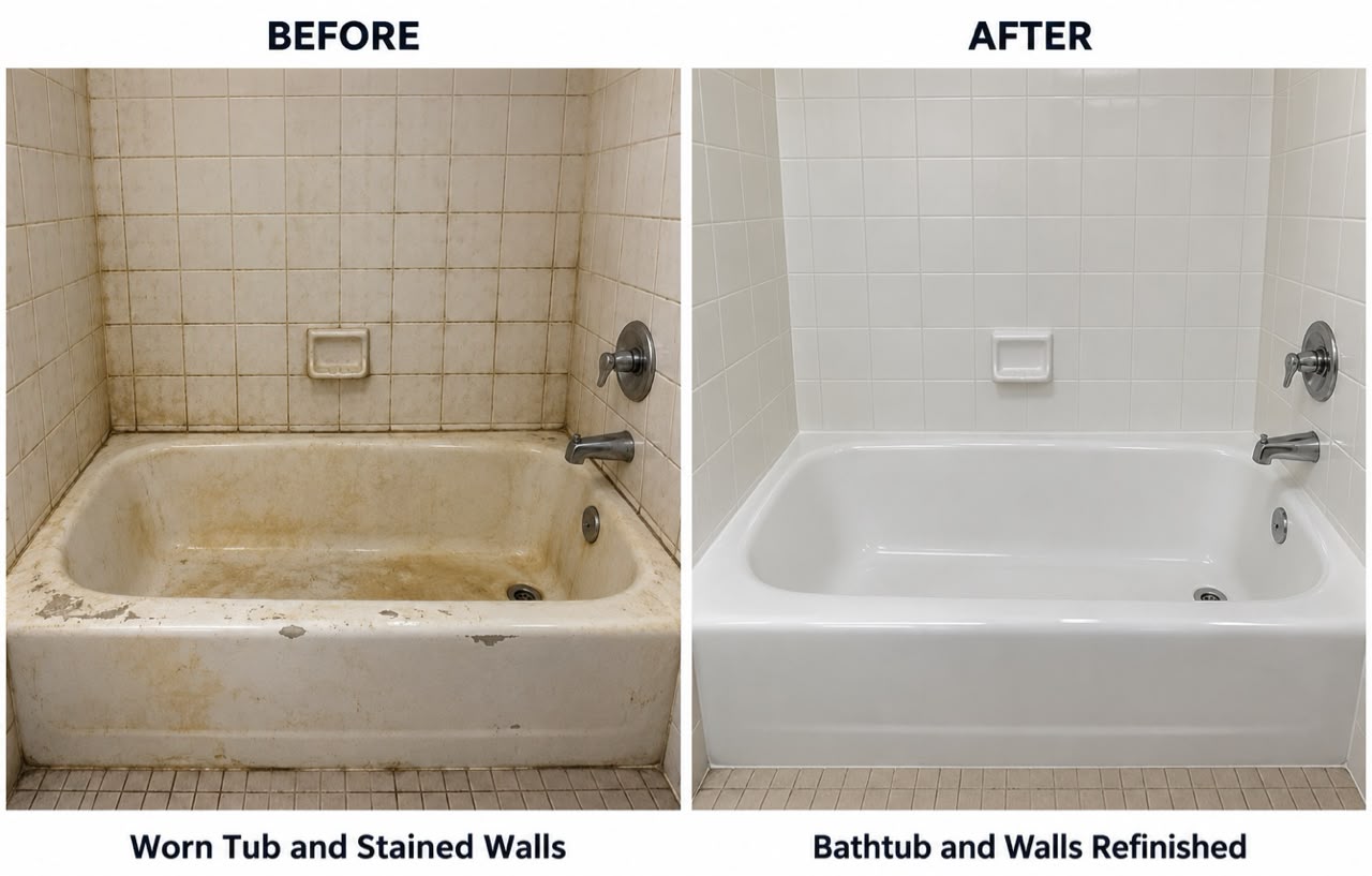 Before and after: bathtub and wall cleaning