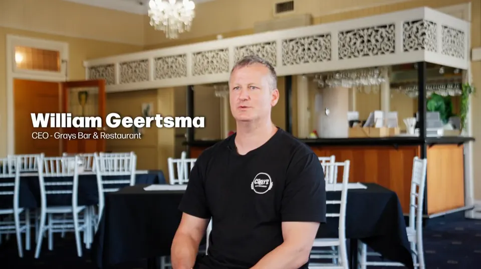 Play video: William Geertsma of Grays Bar & Restaurant, speaking in his dining room