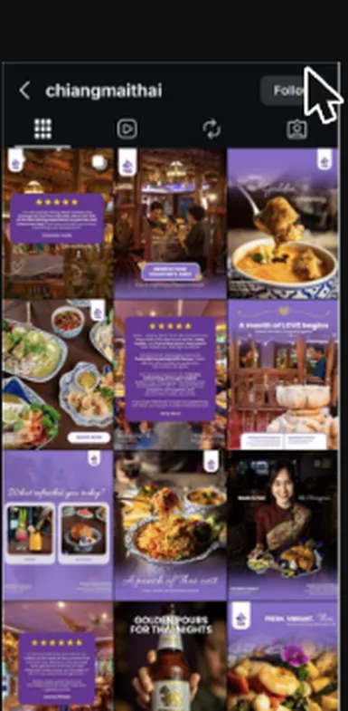 Chiangmai Thai&rsquo;s Instagram grid after: a designed set of dish features, reviews and offers
