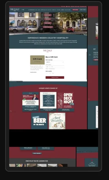 The Cally Hotel&rsquo;s old website: a brochure of gift cards, event flyers and a newsletter, with nowhere to book