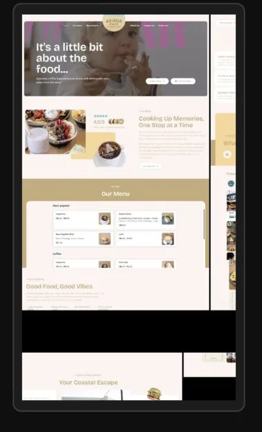 Akuna Cafe&rsquo;s old website: a brochure headed &lsquo;It&rsquo;s a little bit about the food&rsquo; with a menu list and no booking