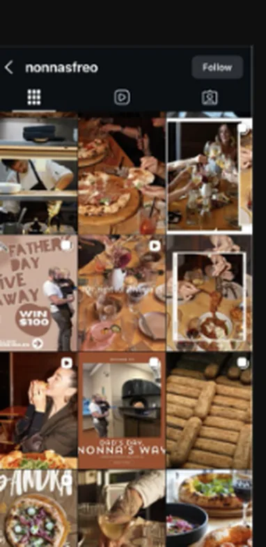 Nonna&rsquo;s Instagram grid before: unbranded phone snaps of food and the room
