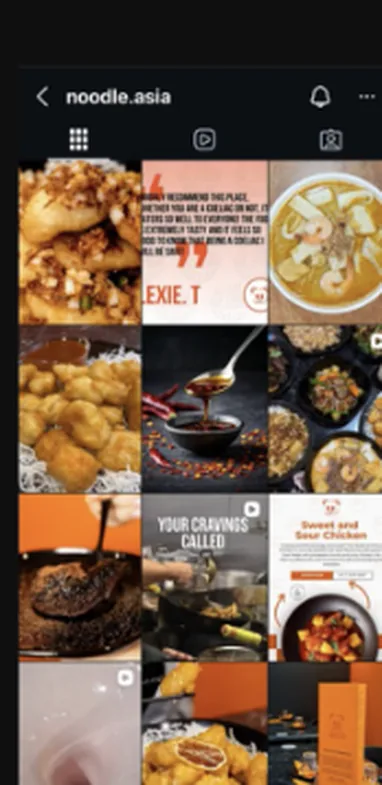 Noodle Asia&rsquo;s Instagram grid before: unbranded dish photos and a screenshot review