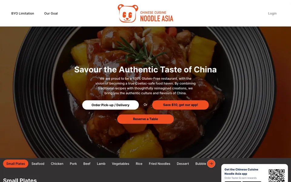Ordering and reservation website for Noodle Asia