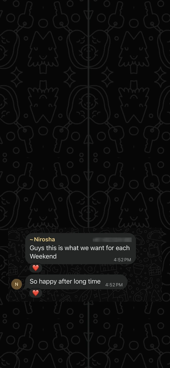 Owner message on a phone screen: Guys this is what we want for each Weekend &middot; So happy after long time.
