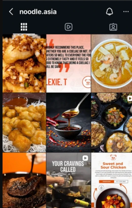 Noodle Asia&rsquo;s Instagram grid before: unbranded dish photos and a screenshot review