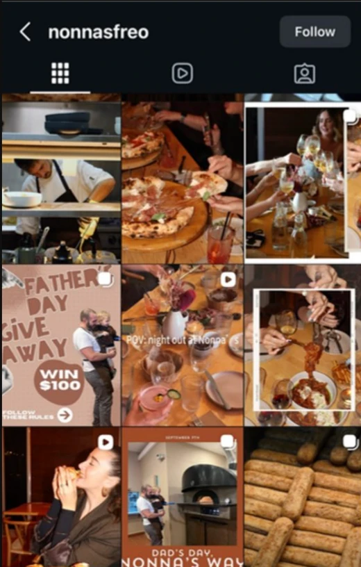 Nonna&rsquo;s Instagram grid before: unbranded phone snaps of food and the room