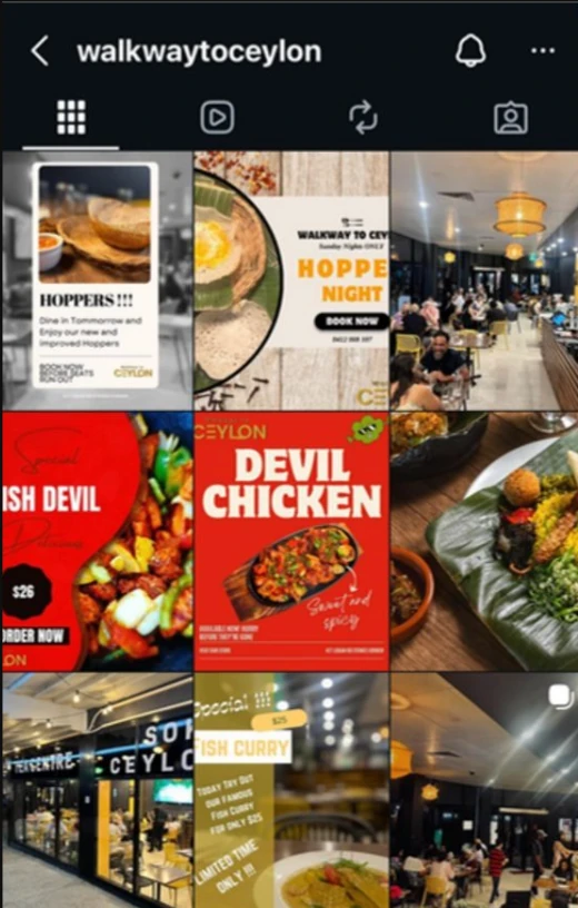 Walkway to Ceylon&rsquo;s Instagram grid before: mixed promo tiles and shopfront snaps