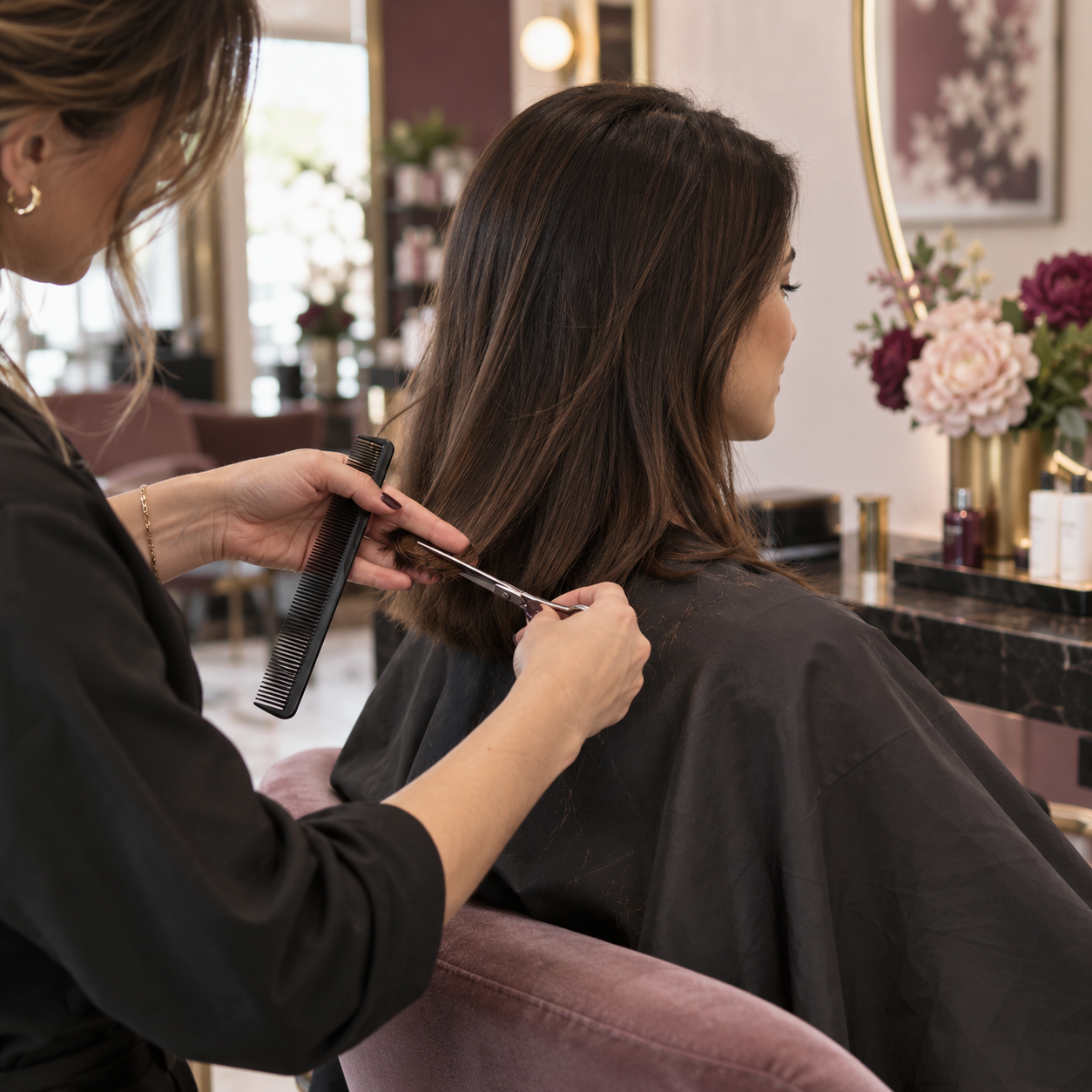 Stylist cutting a client’s hair