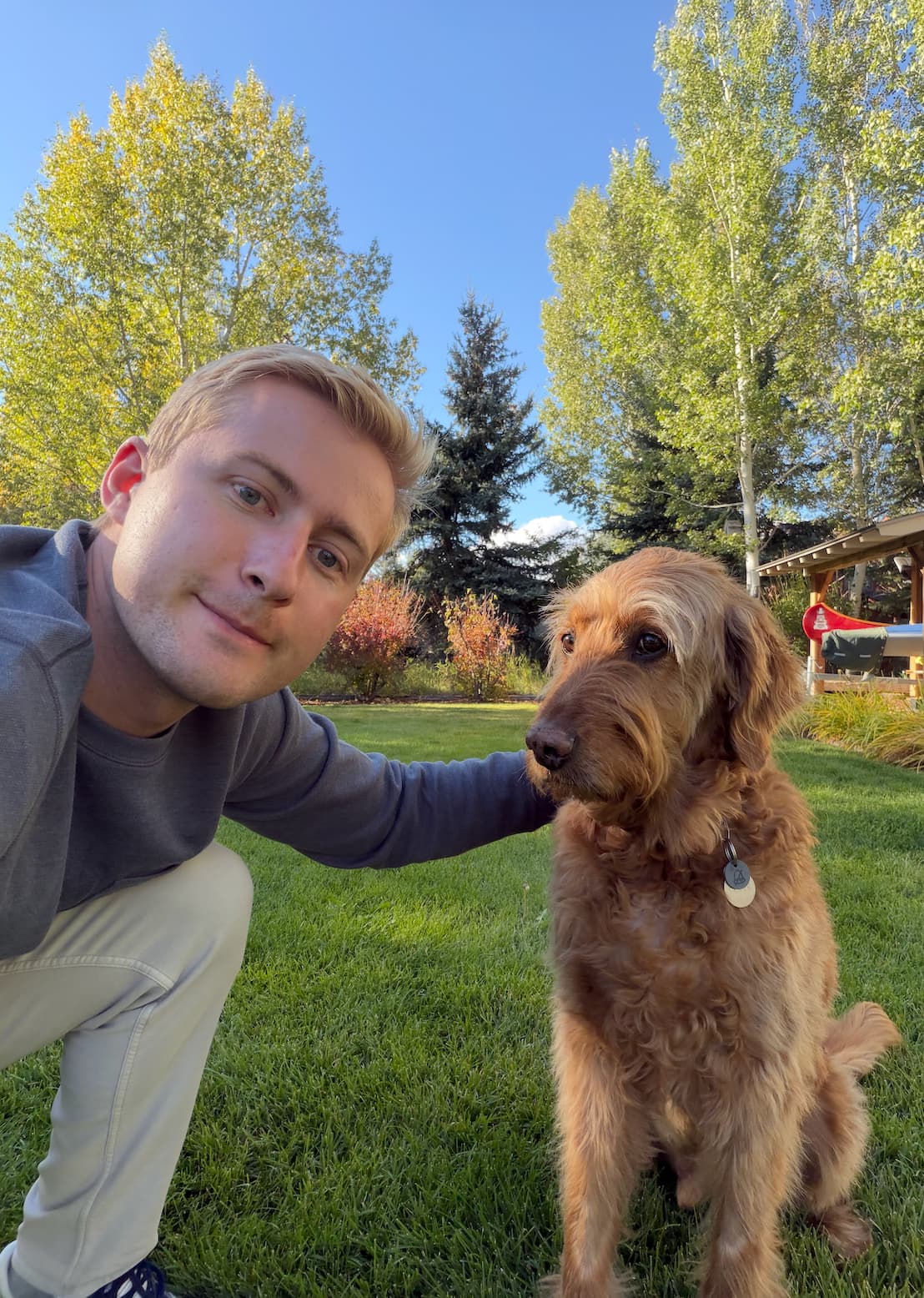 Peter with his goldendoodle, Jasper