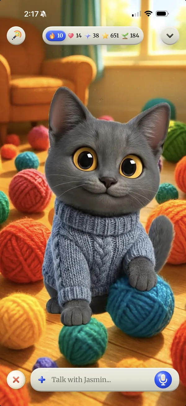 Jasmine the cat as an animated digital twin in Whiskers