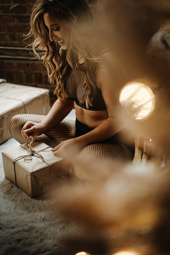 Christmas boudoir photo in Catherine Cooper's Dallas loft