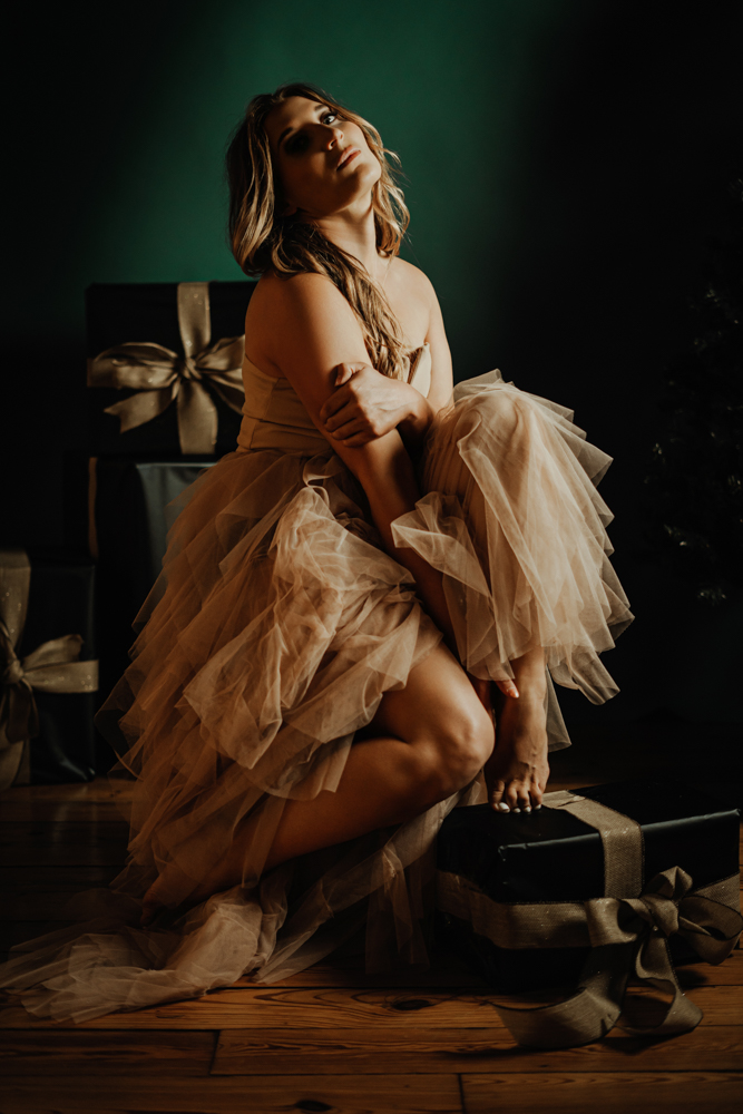 Christmas boudoir photo in Catherine Cooper's Dallas loft
