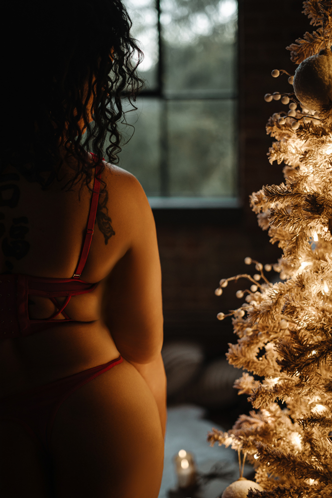 Christmas boudoir photo in Catherine Cooper's Dallas loft
