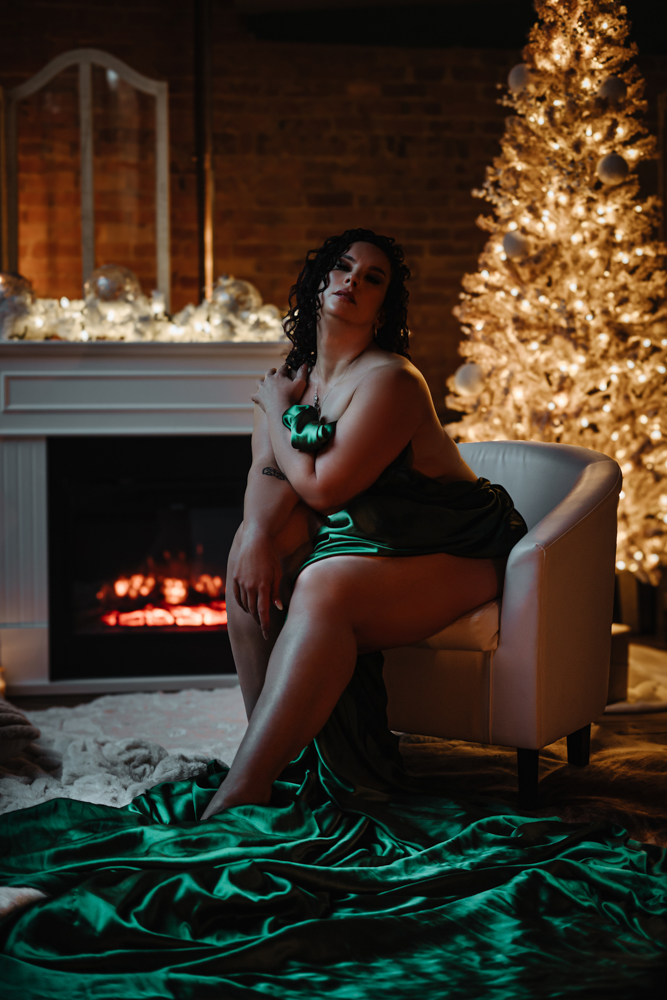 Christmas boudoir photo in Catherine Cooper's Dallas loft