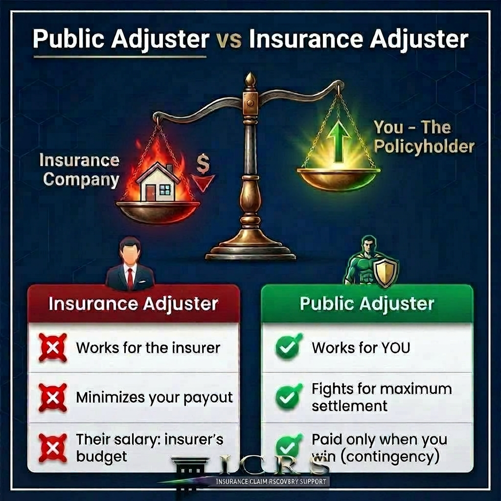 Public adjusters work exclusively for policyholders to help document damages, negotiate insurance claims, and pursue fair settlements after property damage losses. Public adjusters work exclusively for policyholders to help document damages, negotiate insurance claims, and pursue fair settlements after property damage losses.