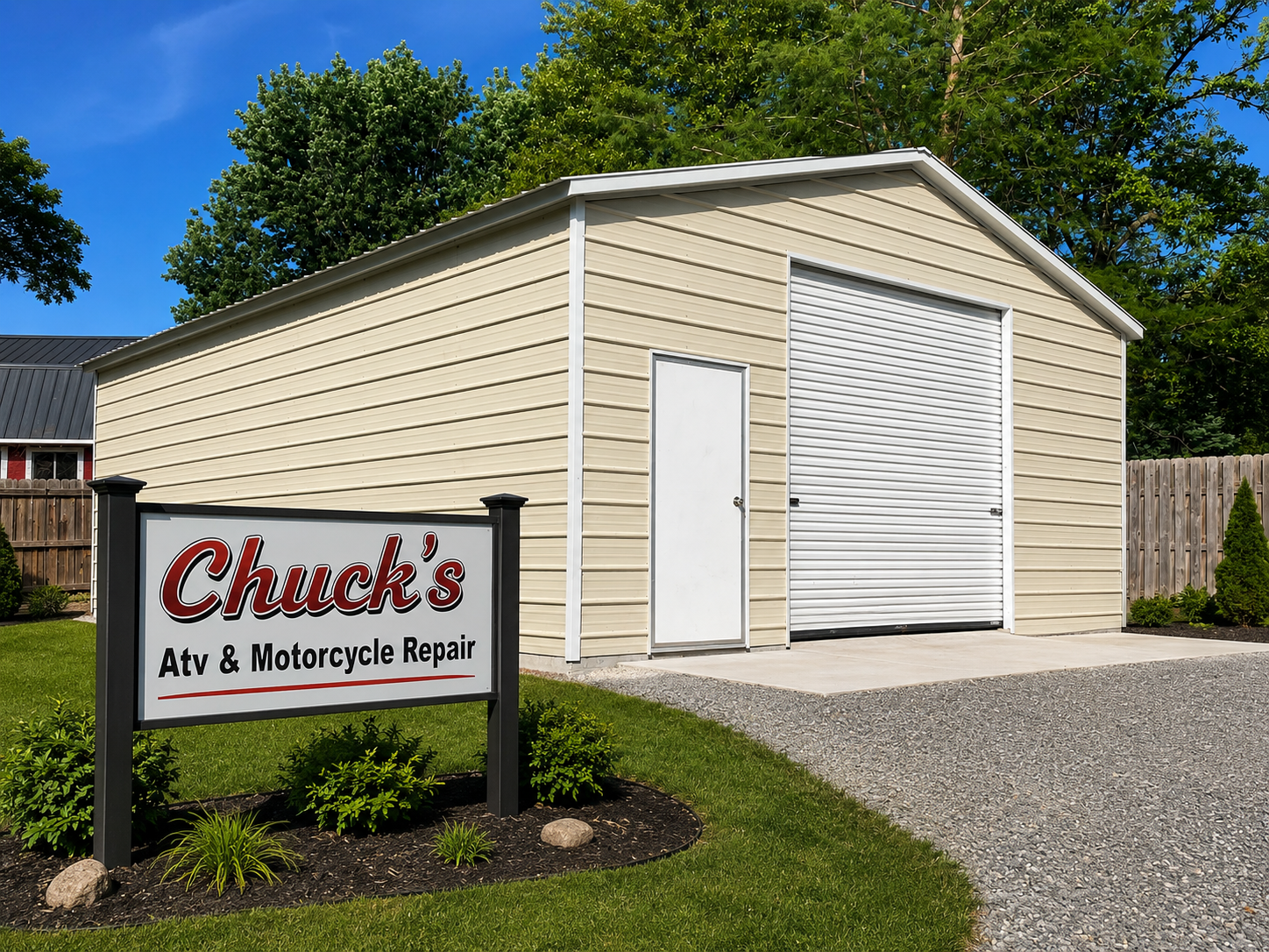 Exterior of Chuck's ATV and Motorcycle Repair shop in Hickman, Nebraska
