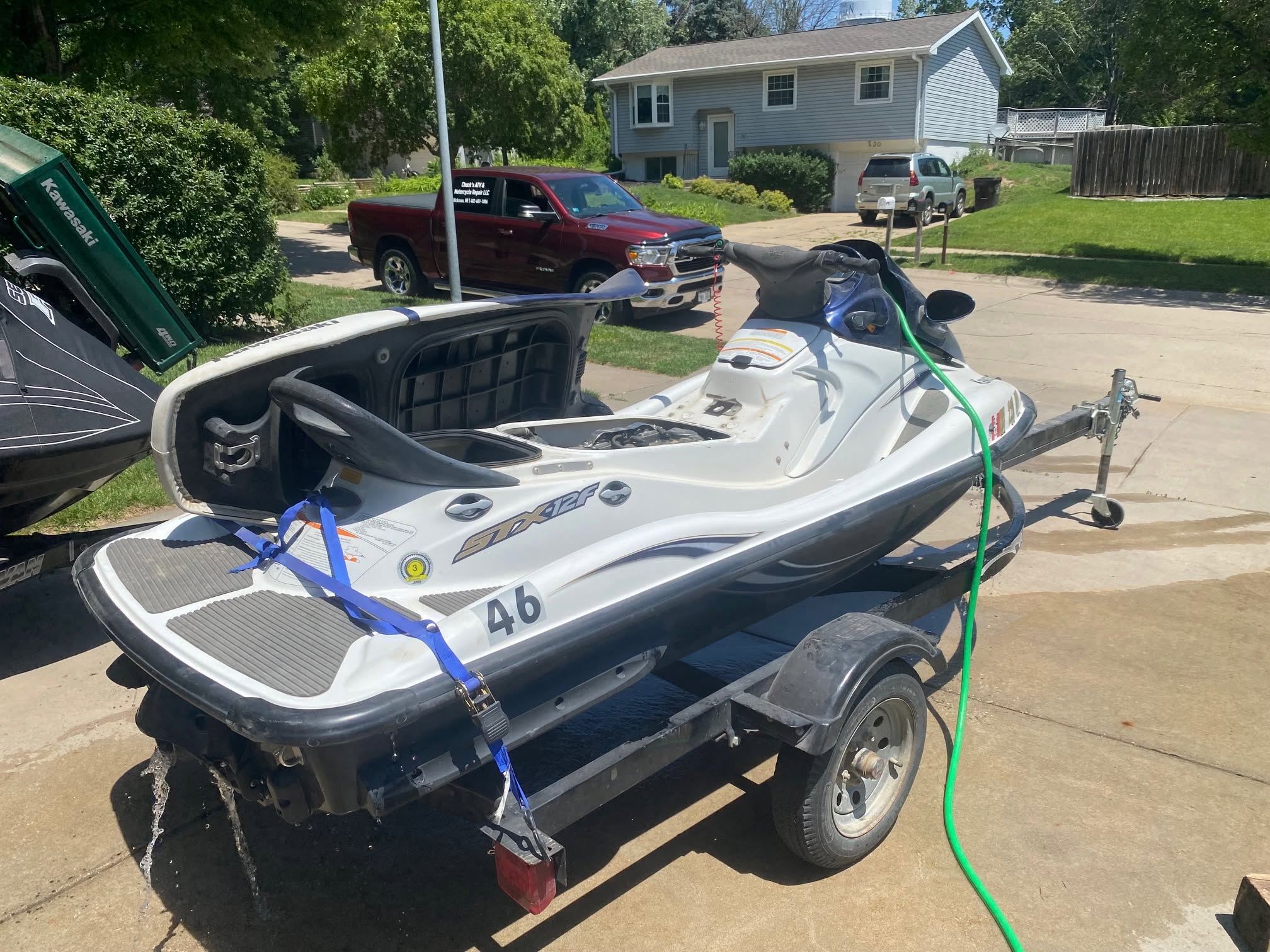Jet ski on a trailer being serviced
