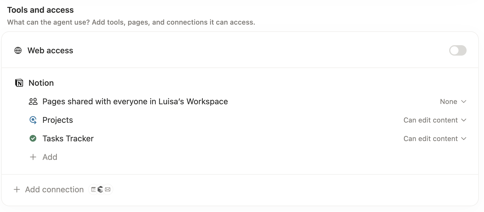 Accesos del agente de IA en Notion
