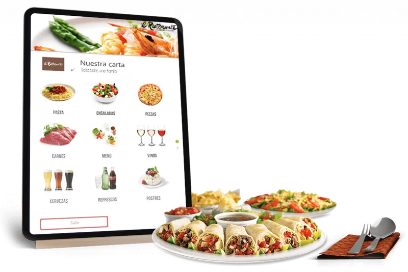 Tablet con la carta abierta para tomar el pedido en la mesa