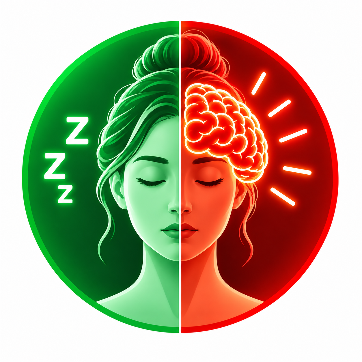Tired person paired with an active brain, illustrating a tired mind while the brain remains active.