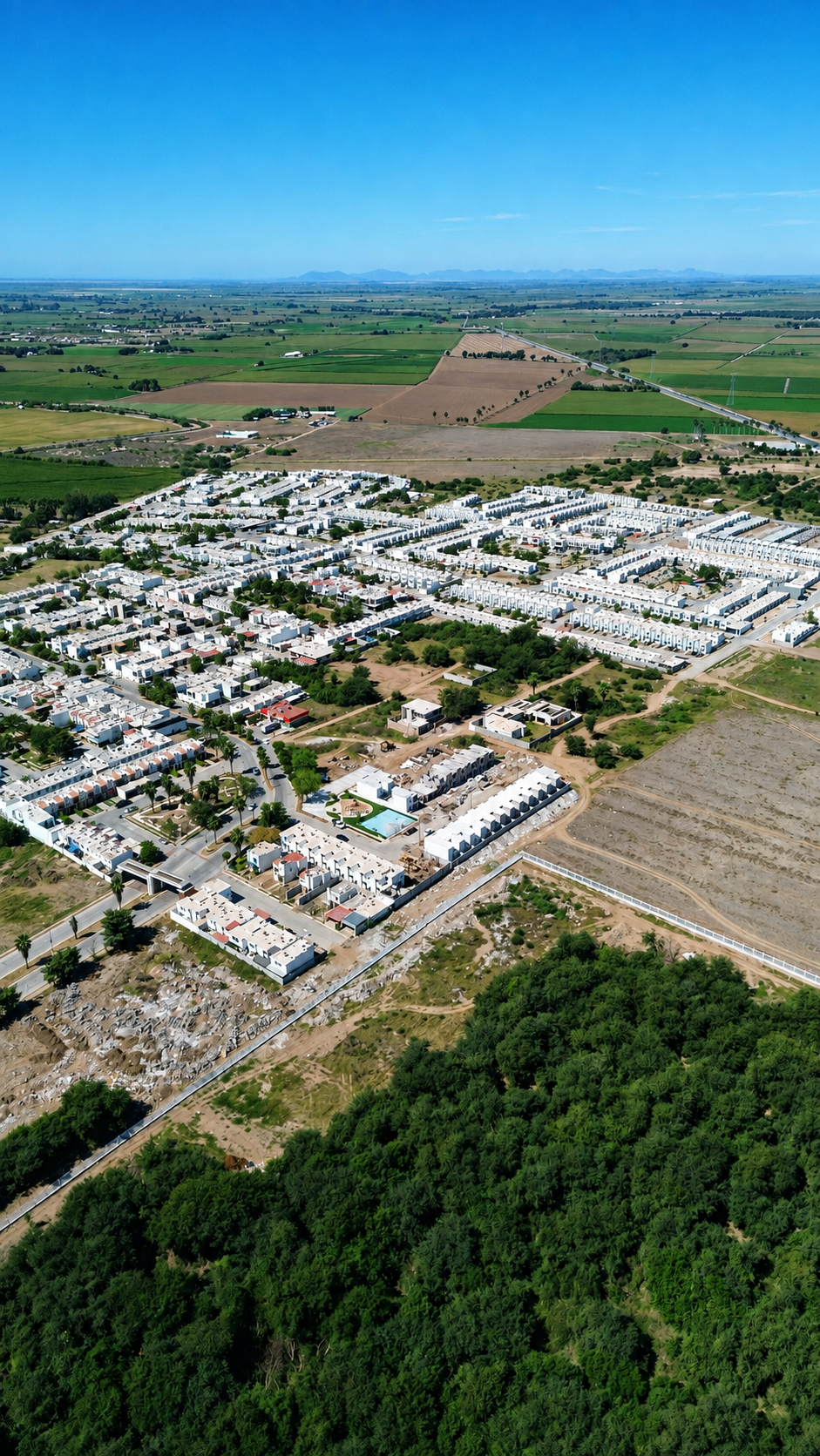 Vista aérea frontal alta del Modelo Zafiro