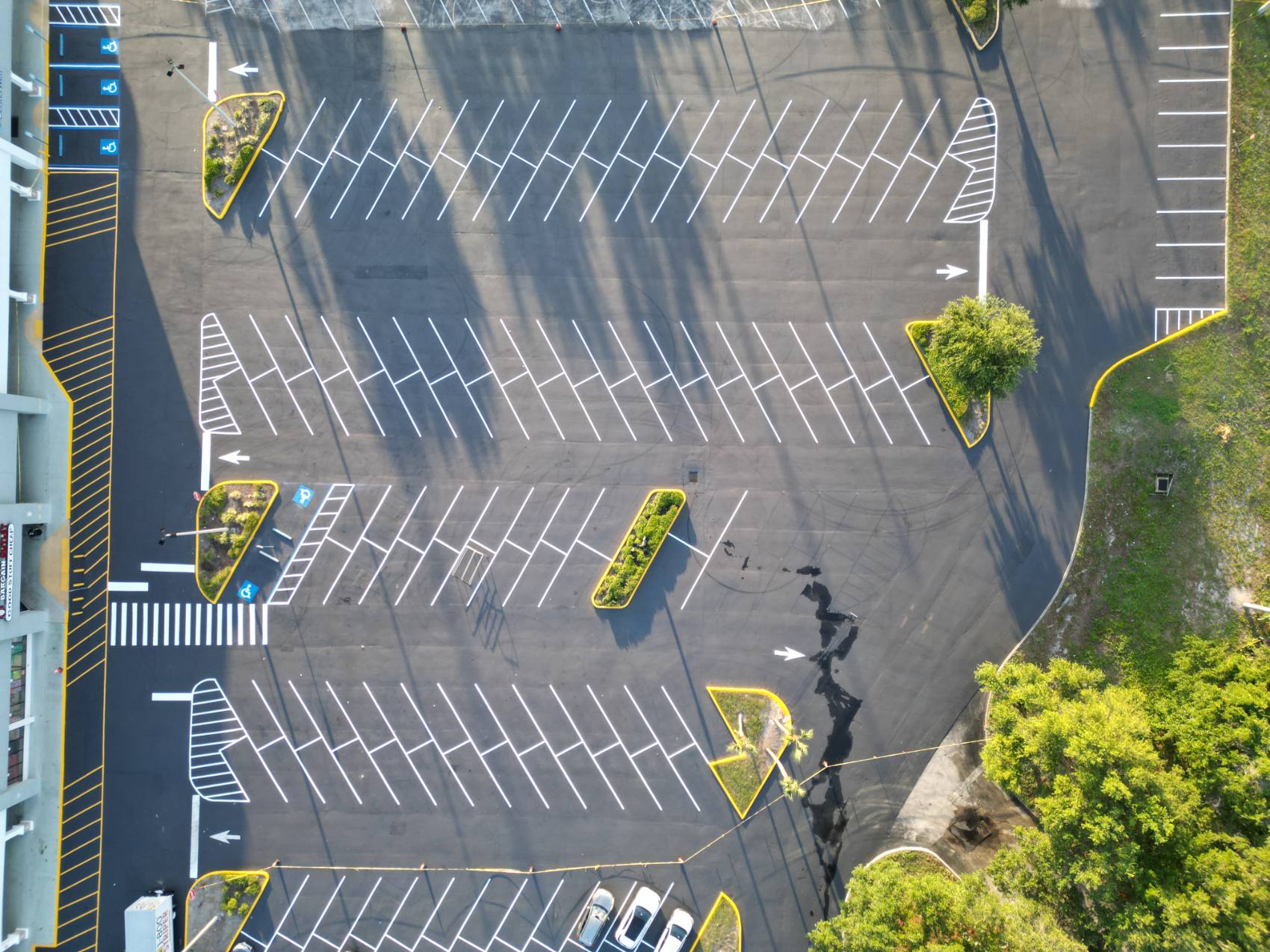 Freshly striped commercial parking lot in Lakeland, Florida