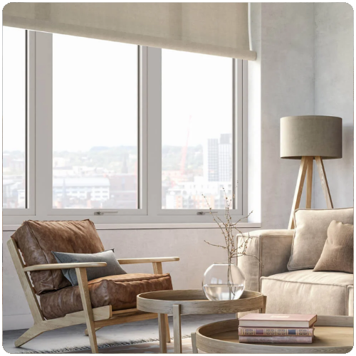 Prestige contemporary aluminium windows with slim modern frames in a bright living space