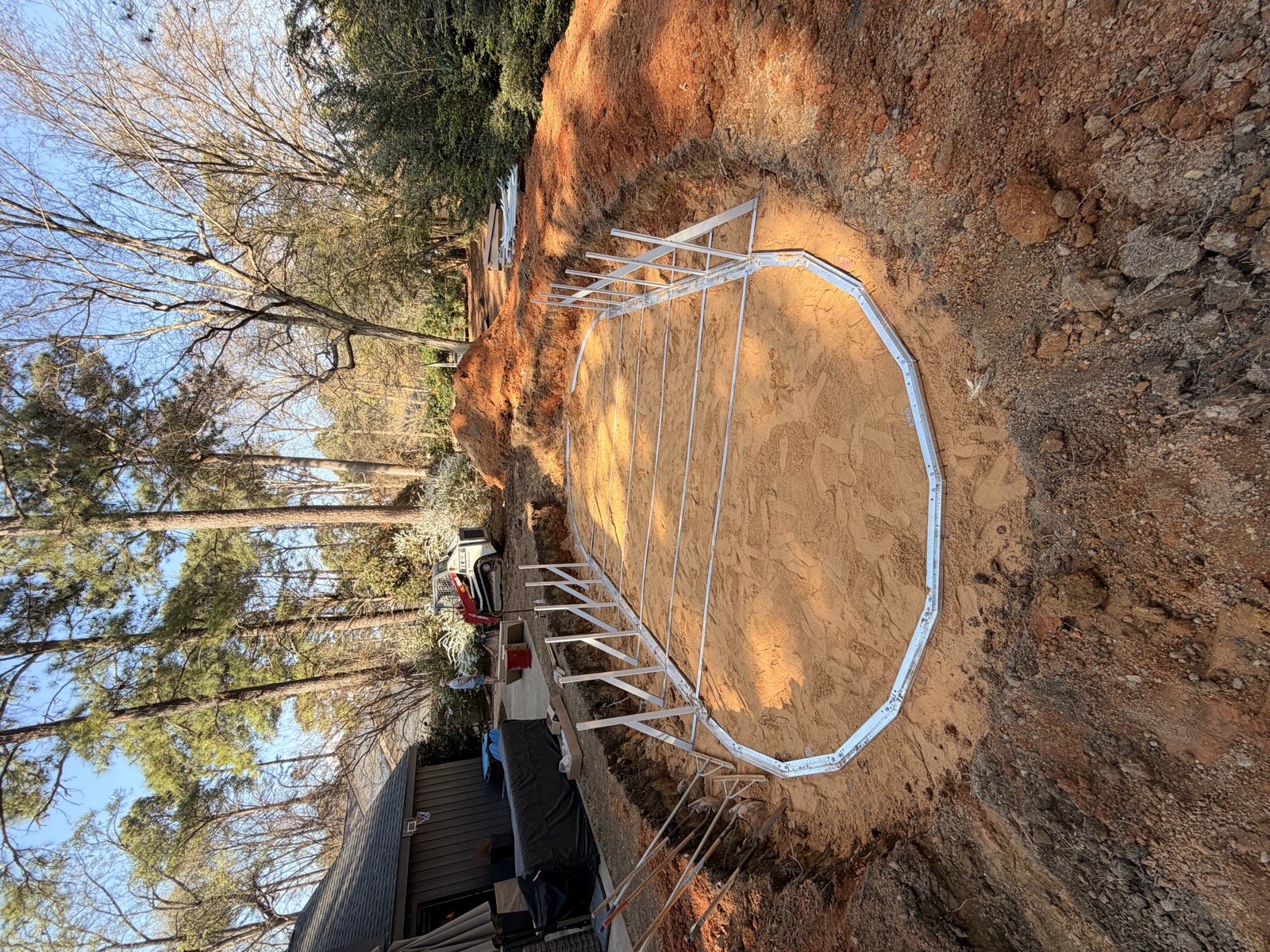 Above ground pool steel wall assembly in Durham NC installation