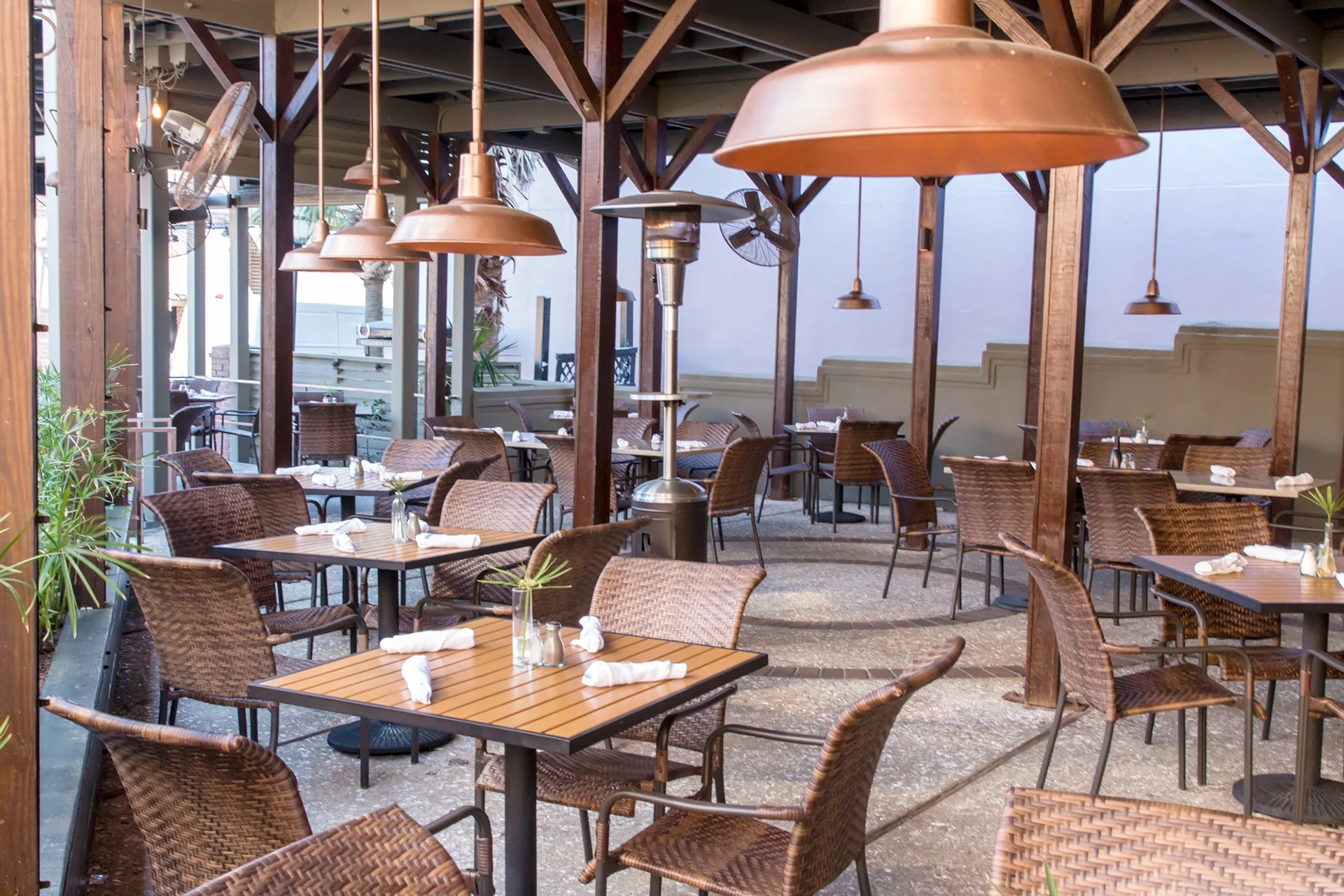 Outdoor patio seating at Oyster House Seafood Restaurant