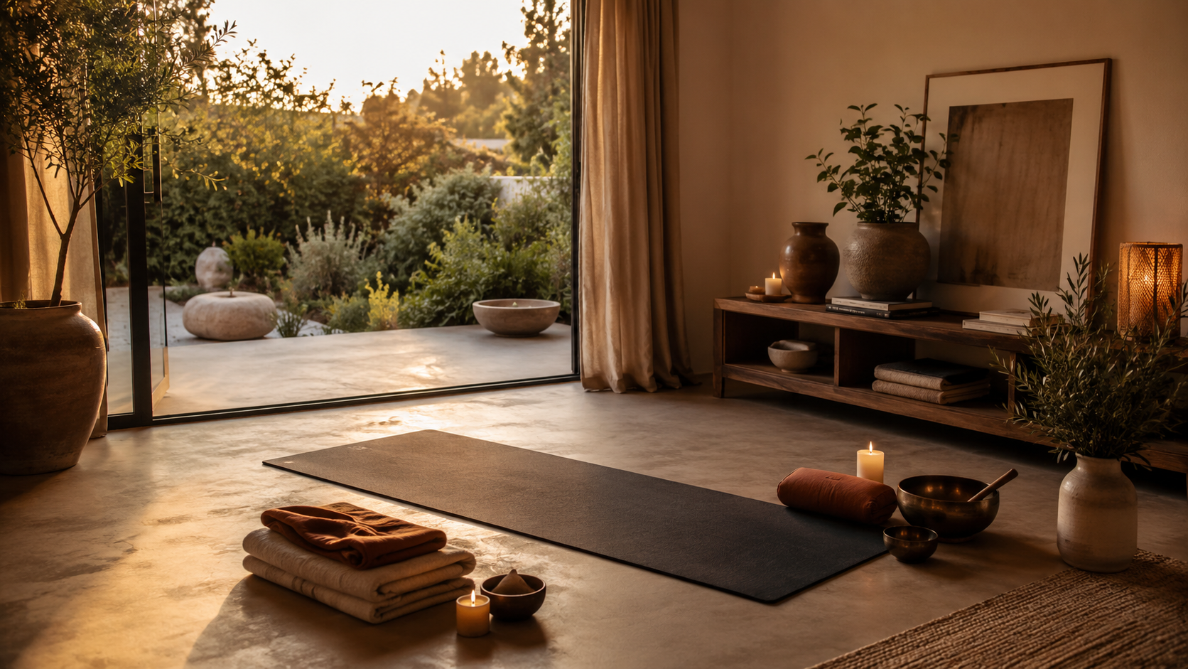 A calm premium MotherForm Private Experience setup with warm light and intentional details