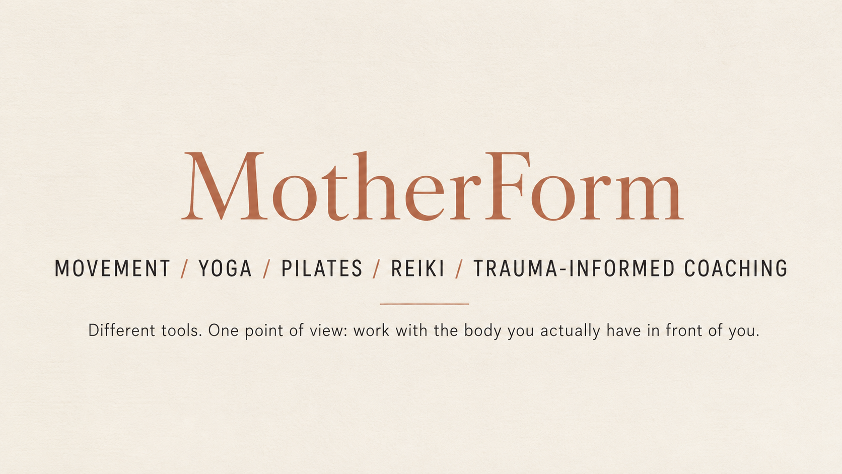 MotherForm credentials and philosophy graphic